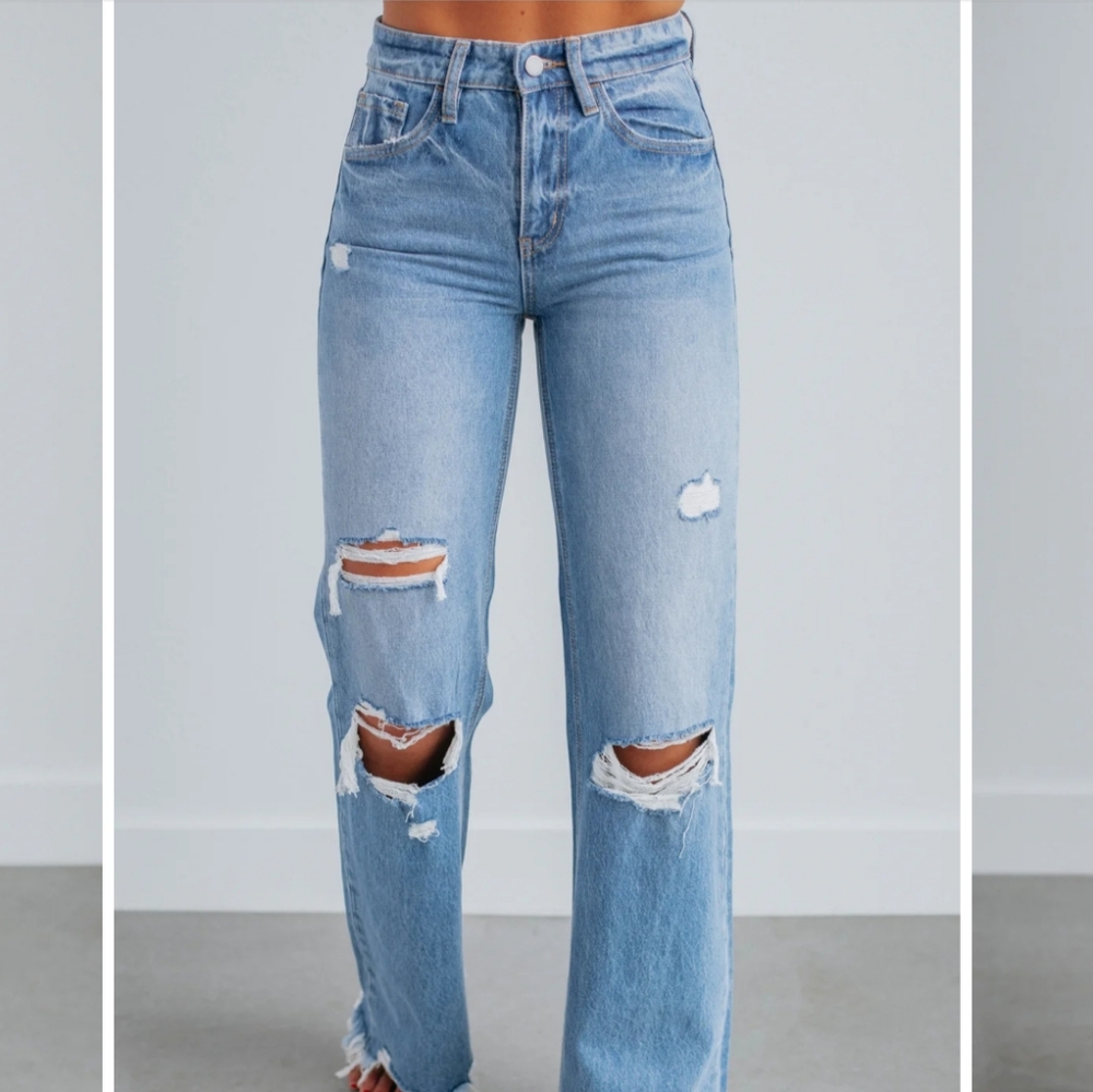 Flying Monkey Khloe High Rise Wide Leg Distressed Light Wash Jeans size 28